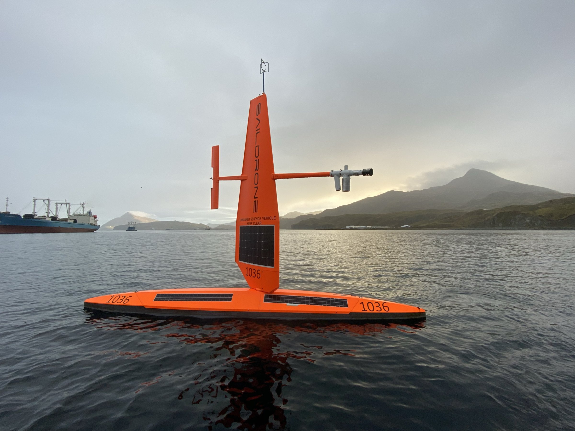 A Saildrone uncrewed surface vehicle at sea